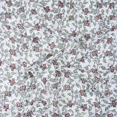 Green Floral Print Cotton Fabric