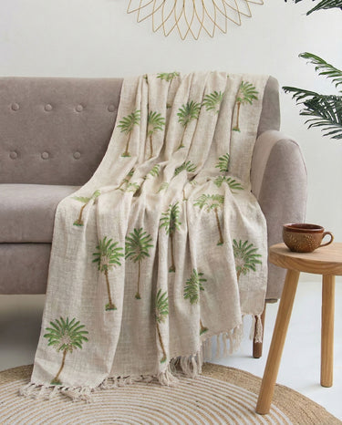 Green Hand Block Palm Print Sofa Throw Blanket
