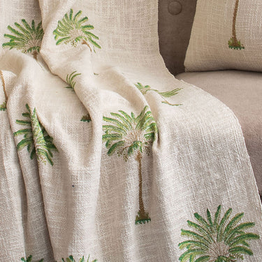 Green Hand Block Palm Print Sofa Throw Blanket