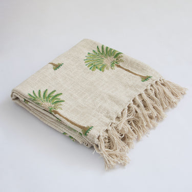 Green Hand Block Palm Print Sofa Throw Blanket