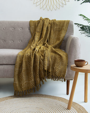 Green Hand Block Print Couch Throw Blanket & Home Decor Items