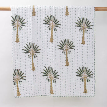 Green Palm Hand Block Printed Cotton Baby Quilt Blankets