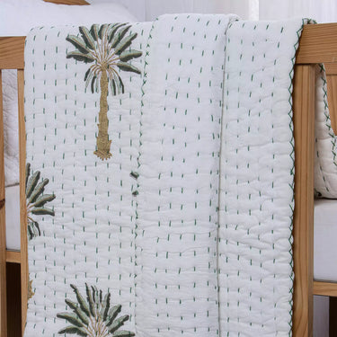 Green Palm Hand Block Printed Cotton Baby Quilt Blankets
