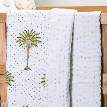 Green Palm Tree Print Pure Cotton Baby Blankets For Winter