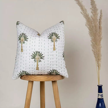 Green Palm Tree Printed Kantha 18x18 Cushion Covers
