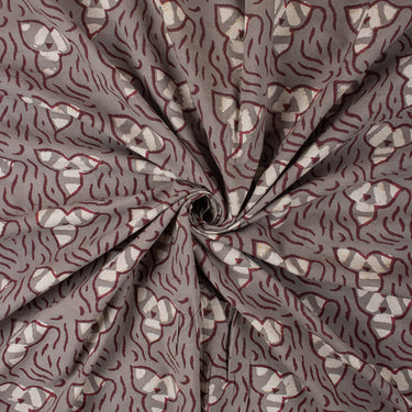 Grey Floral Cotton Dabu Kashish Printed Fabric