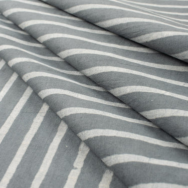 Grey Stripe Pure Cotton Kashish Dabu Hand Block Print Fabric
