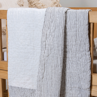 Grey Striped Printed Cotton Baby Blankets & Quilts