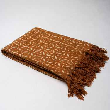 Brown Hand Block Floral Printed Cotton Throws for Couch Decor