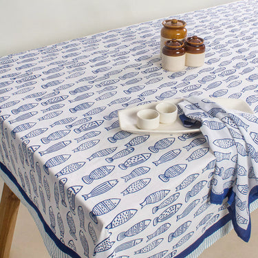 Hand Block Fish Print Soft Table Cover 6 Seater
