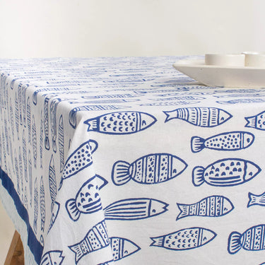 Hand Block Fish Print Soft Table Cover 6 Seater