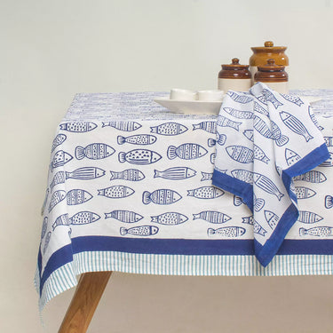 Hand Block Fish Print Soft Table Cover 6 Seater