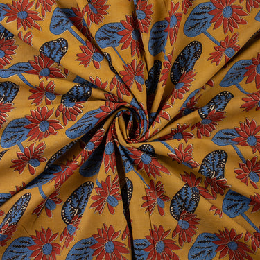 Hand Block Floral Bagru Print Fabric