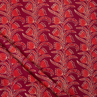 Hand Block Floral Print Maroon Cotton Ajrakh Fabric