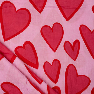 Hand Block Heart Shape Print Cotton Fabric