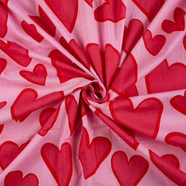 Hand Block Heart Shape Print Cotton Fabric