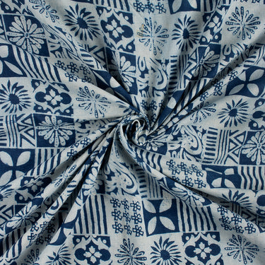 Hand Block Indigo Blue Fabric For Kurti