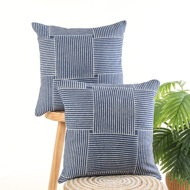 Hand Block Indigo Print Cotton Canvas Cushion Cover