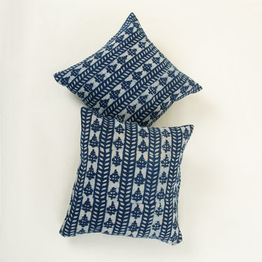 Hand Block Print Blue Cotton Canvas Cushion Cover
