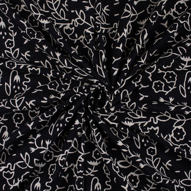 Hand Block Print Cotton Black and White Fabric