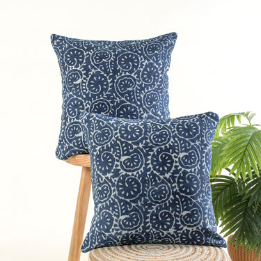 Hand Block Print Cotton Indigo Canvas Cushion Cover