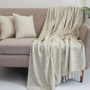 Hand Block Print Cotton Throw with Cushion Cover for Unique Gifts for Women