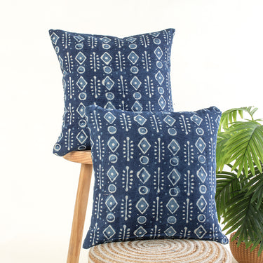 Hand Block Print Indigo Canvas Cushion Cover