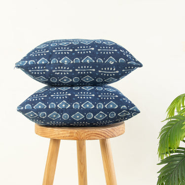 Hand Block Print Indigo Canvas Cushion Cover