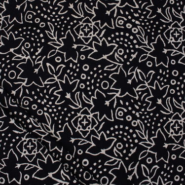Hand Block Printed Cotton Black And White Fabric