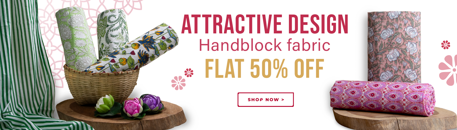 Hand Block Printed Fabric Flat 50% Off