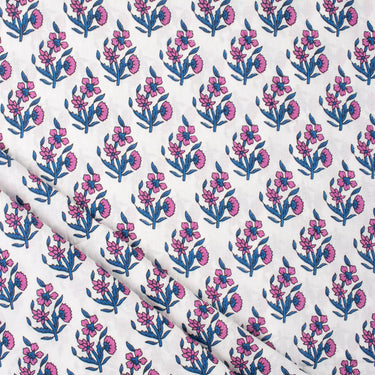 Hand Block Printed Floral Cotton Running Fabric