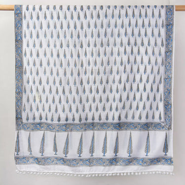 Hand Block Printed Gray Leaf Pure Cotton Dupatta for Girls