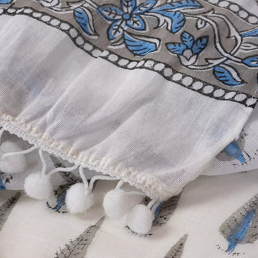 Hand Block Printed Gray Leaf Pure Cotton Dupatta for Girls