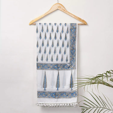 Hand Block Printed Gray Leaf Pure Cotton Dupatta for Girls