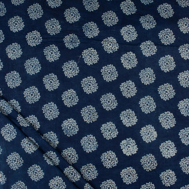 Hand Block Printed Indigo Fabric for Men's Clothing