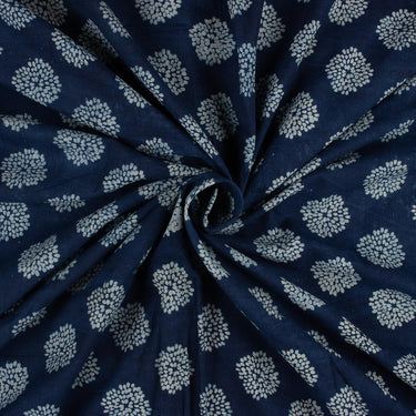 Hand Block Printed Indigo Fabric for Men's Clothing