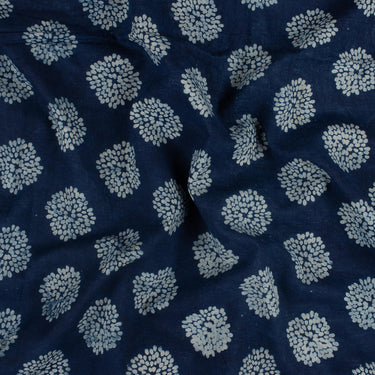 Hand Block Printed Indigo Fabric for Men's Clothing