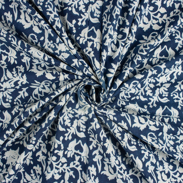 Hand Block Printed Indigo Fabric for Women's Clothing