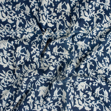 Hand Block Printed Indigo Fabric for Women's Clothing