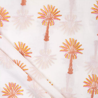 Hand Block Printed Palm Tree Cotton Running Fabric