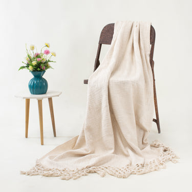Handloom Plain Soft Cotton Woven Throw Blanket For Home Decor