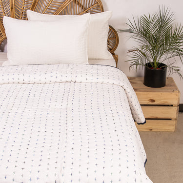 Handmade Blue Stripes Print Cotton Kantha Soft Quilt Blanket