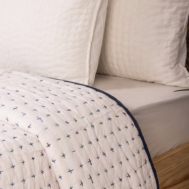 Handmade Blue Stripes Print Cotton Kantha Soft Quilt Blanket
