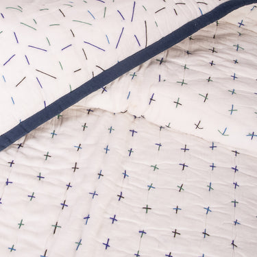 Handmade Blue Stripes Print Cotton Kantha Soft Quilt Blanket