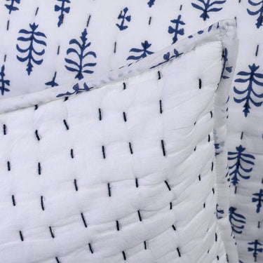 Handmade Blue Vintage Kantha Quilted Cotton Pillow Cover