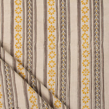 Handmade Brown Stripe Dabu Printed 100% Cotton Fabric