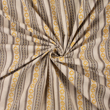 Handmade Brown Stripe Dabu Printed 100% Cotton Fabric