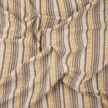Handmade Brown Stripe Dabu Printed 100% Cotton Fabric