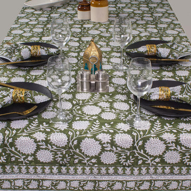 Handmade Green Floral Print Cotton Table Cover Design