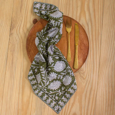 Handmade Green Floral Print Cotton Table Cover Design